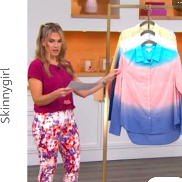 Skinnygirl Carlee Ombre Poplin button down shirt, Aqua Sky - Picture 3 of 8
